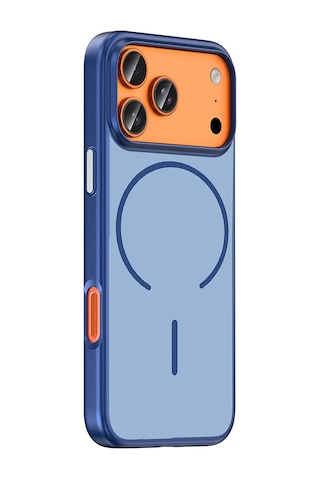 Apple iPhone Uyumlu 17 Pro Kılıf Magsafe Şarj Özellikli Ultra İnce Mat Soft Lora Pc Kapak Lacivert