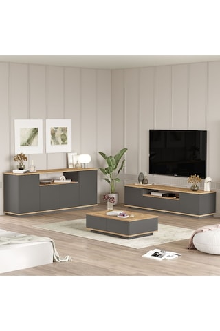 Future Tv Ünitesi Orta Sehpa Konsol 3'lü Set Çam-antrasit Fr18-aa