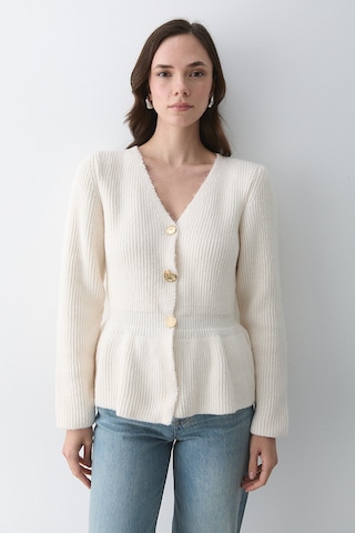 Krem 3 Düğmeli Pileli Hırka - 251065 Krem