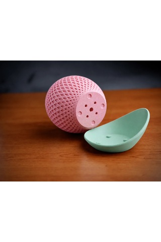3d Baskı Küre Saksı - Kafes Dokulu İki Parçalı Dekoratif Saksı - Pembe-mint 30188809