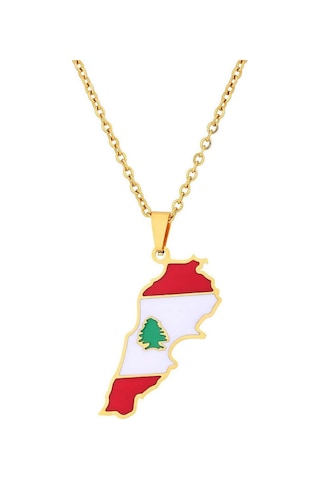 Titanyum Çelik Lübnan Haritası Ve Bayrağı Kolye Ucu Paslanmaz Çelik Yağ Damlası Kolye Erkek Ve Kadın Titanyum Çelik Takı Altın