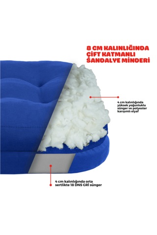 Xpermate 2'li Çift Kat Sandalye Minderi 42x42x8 Mavi