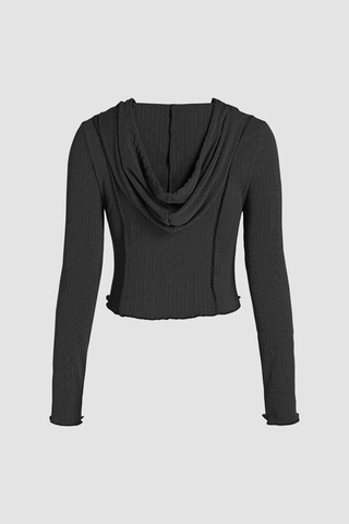Hiccup Kadın Kısa Dar Kesim Kapüşonlu Hoodie Siyah