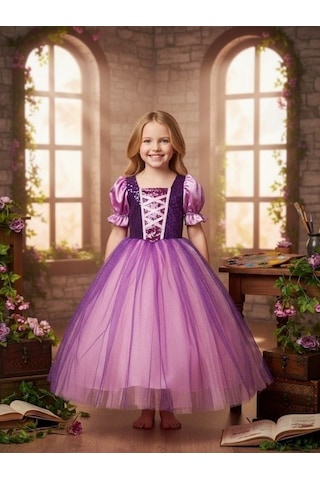 Zekids Kız Çocuk Pamuk Prenses Ve Rapunzel Kostümü-13690 Mor