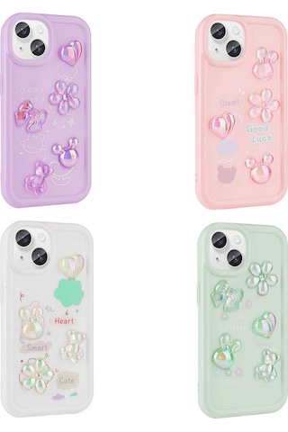 Goocamp Apple Uyumlu iPhone 13 Kabartma Figürlü Parlak Toys Silikon Kılıf beyaz Beyaz