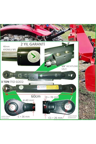 3 Ton - 60cm Traktör Ortakol, Hıdrolik Silider, 3 Ton - 60cm Toplift Hydraulic Cylinder