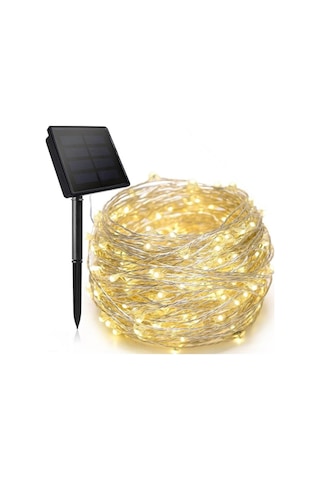 Solar 100led Işık Ev Parti Perde Süsü Aksesuarı Noel Yılbaşı Ağacı Işığı 12m Güneş Enerjili Sarı