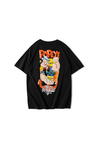 Brz Collection Unisex Oversize Popeye Temel Reis T-shirt-siyah Siyah