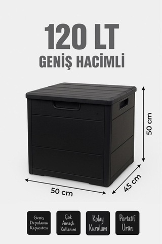120 Lt Organizer Kapaklı Bahçe, Balkon, Kiler Sandığı Çok Amaçlı Demonte Siyah