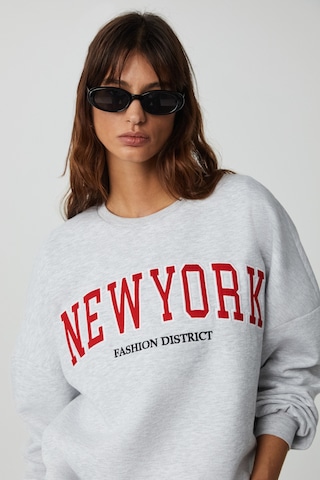 Ethıquet JORDIN Kadın Uzun Kollu Yuvarlak Yaka Önü Aplike Nakışlı Düşük Omuz Oversize Grimelanj Sweatshirt