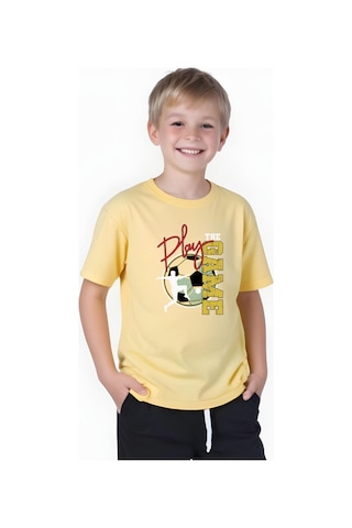 Panios Kids Play Game Baskılı Erkek Çocuk Kısa Kollu Yuvarlak Yaka T-shirt Sarı
