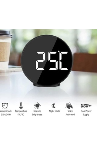 Dijital Led Masa Saati, Alarm Ve Snooze Özellikli, Gece Lambalı, Parlak Ekranlı Yuvarlak Tasarım Diğer