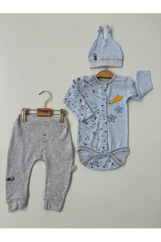 Mavi 3'lü Erkek Bebek Takımı - Uzun Kollu Bodyli & Mevsimlik Bebek Takım - %100 Pamuklu mavi Mavi