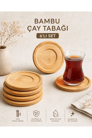 Bambu 6 Adet Yuvarlak Çay Bardağı Tabağı