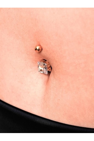 316l Cerrahi Çelik Gold Kare Zirkon Taş 8 Mm Zirkon Taş Göbek Piercing-gbkpr63 Çok Renkli