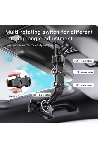 Voguecode Yesıdo C192 Klipsli Dönen Araba Dikiz Aynası Montaj Ayarlanabilir Braket 4-6.7 Inç Telefon Tutucu Siyah Yok Havalandırma 0vgnea