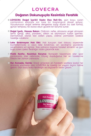 Doğal Kadın Deo Roll On 24 Saat Etkili Terleme Önleyici Ter Kokusuna Karşı Koruma Hassas Cilt 50 Ml