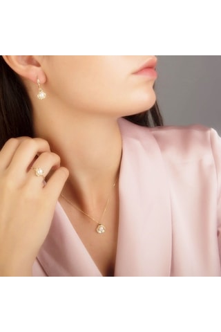Sembol Gold Altın 3lü Takı Seti İstiridye 14k Gold T8467 Renkli