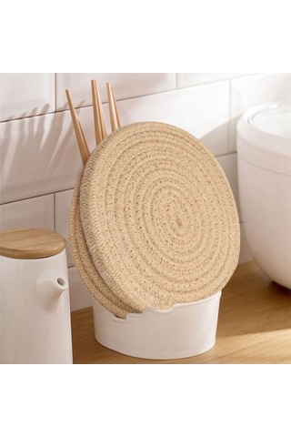 Ulzyvf Yuvarlak Sıcak Set Servisi Sarı-kahverengi Örgülü Kalın Isıya İnç Dayanıklı Amerikan Altlıklar 7 6'lı Lx Sarı - Kahverengi