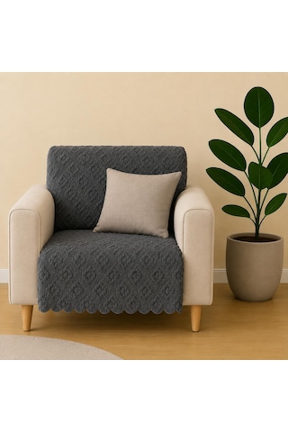 Sycamore Home Tekli Koltuk Örtüsü 110x175 Cm 3 Lü Koltuk Oturma Yeri Örtüsü Şönil Jakarlı Kaymaz Yıkanabilir Koltuk Örtüsü Antrasit