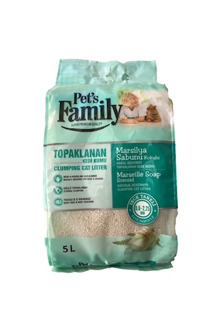 Pet's Family Marsilya Sabun Kokulu Topaklaşan İnce Bentonit Kedi Kumu 5 L