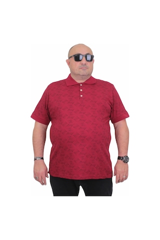 Moc Grande Mocgrande Erkek Büyük Beden Polo Yaka Üçgen Baskılı Tişört 24450 Bordo-Bordo