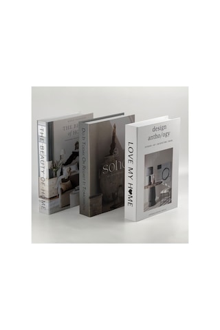 3lü Kitap Görünümlü Dekoratif Saklama Kutusu Seti, İskandinav Tarz Minimalist Tasarım Ev Dekor Set3
