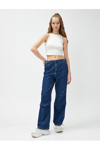 Koton Crop Atlet Halter Yaka File Detaylı Pamuklu Ekru 3sal30192ık 3SAL30192IK010