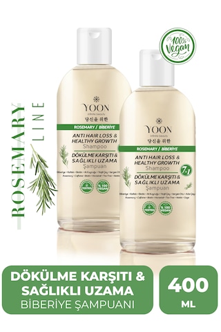 Yoon 2'li Set Saç Dökülme Karşıtı, Hızlı Saç Uzatma, Biberiyeli Tuzsuz Şampuan 2x400ml Tüm Saç Tipleri