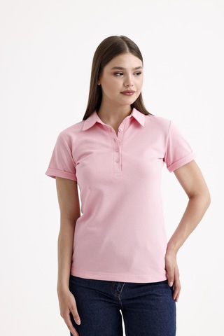Sweetness Kadın Pembe Gömlek Yaka Kısa Kol Pamuklu Tişört Pembe