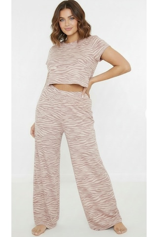 Merlot Büyük Beden Pembe Zebra Desenli Pijama Takımı Pembe