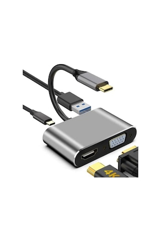 Platoon Pl-5565 4 İn 1 Type C To, Pd+hdmı+vga+usb3.0 Çevirici Hub Adaptör Çevirici