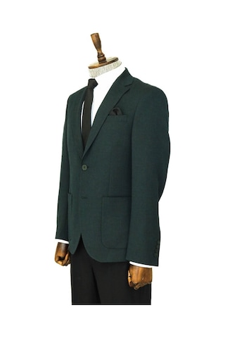 Wessi Kendinden Desenli Slim Fit Sivri Yaka Yeşil Erkek Ceket 001