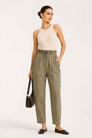 Lili Woman Kadın Premium Cep Kapaklı Gabardin Pantolon Relaxed Fit P.p006 Olive
