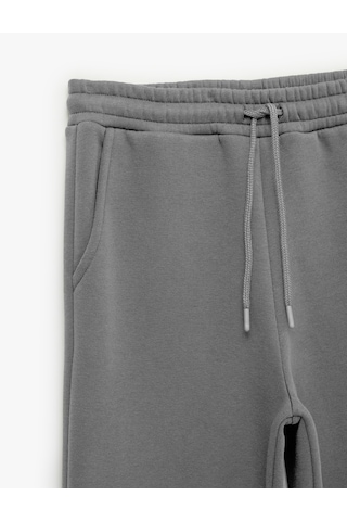 Koton Üç İplik Şardonlu Cepli Beli Bağcıklı Jogger Eşofman Altı Gri 7wal40008ık