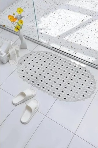 Vantuzlu Kaymaz Banyo Paspası - 63x35 Cm Açık Gri