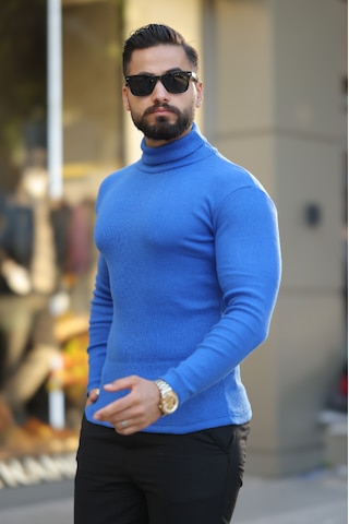 Ribac Boğazlı Balıkçı Triko Erkek Kazak 5'li Paket - Siyah - Beyaz - İndigo - Gri - Bej Çok Renkli