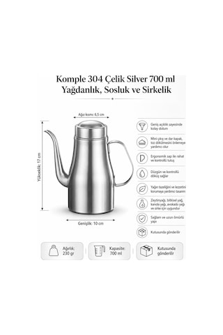 Komple 304 Çelik 700 Ml Yağdanlık Sosluk Ve Sirkelik Cin866by
