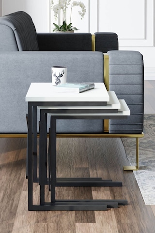 Ceramical ZG1 Metal Zigon Sehpa 3'lü Beyaz