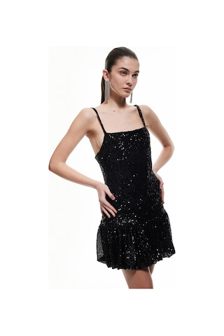 Koton Pullu Payetli Kare Yaka Askılı Mini Elbise Siyah 5sak80078fk Siyah