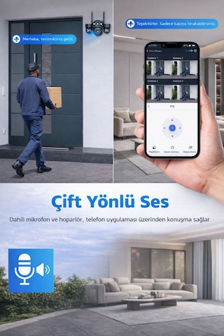 Rx18 Wifi 4 Kameralı Güvenlik Kamerası 20mp Ultra Hd Ptz Hareketli Sesli Gece Görüşlü Akıllı Kamera