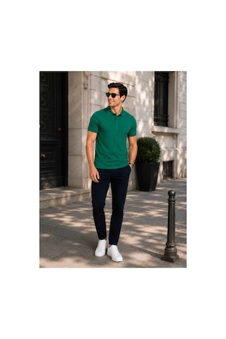 Luxıc Core Erkek Polo Yaka Yeşil Tişört Likralı Pike Kumaş Terletmez Slim Fit Günlük Şık Tasarım