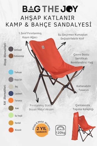Bag The Joy Ahşap Antrasit İskelet - Kiremit Kılıf Sandalye Turuncu