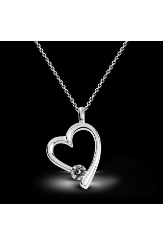 Kuyumcudukkani 4mm Zirconia Taşlı"kalp"kolye - 32112-w-w Beyaz