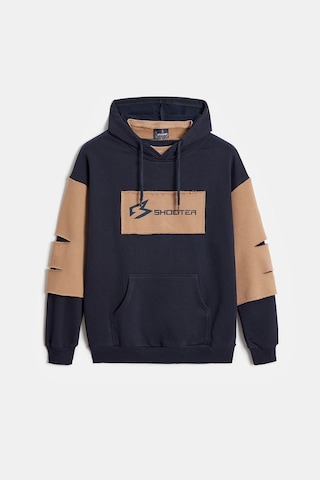 Shooter Sportwear Shooter Erkek Oversize Kapüşonlu Baskılı Kanguru Cepli Sweatshirt Lacivert - Bej