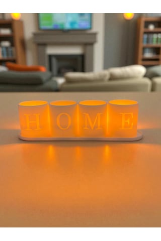 Home Yazılı 4'lü Led Tealight Mumluk Seti Beyaz Standlı Dekoratif Ev Aksesuarı