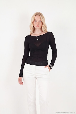 Lela Kayık Yaka Transparan Triko Bluz Kadın Bluz 5866879 Siyah