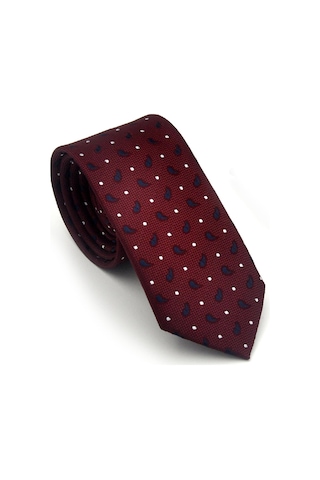 Gaffy Beyaz Lacivert Desenli Bordo Dokuma Kumaş Mendilli Slim Fit Kravat // Sdk-2612-4 Bordo