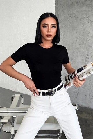 Online Kapsulavm Avm Alışveriş Rahat Ve Şık Kısa Kollu Bisiklet Yaka Likralı Viskon Penye Body Siyah Çok Renkli