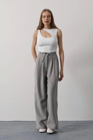 Defymoda Pileli Bağcıklı Oversize Pantolon - Gri Gri